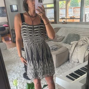 Chic Black and White Patterned Mini Dress